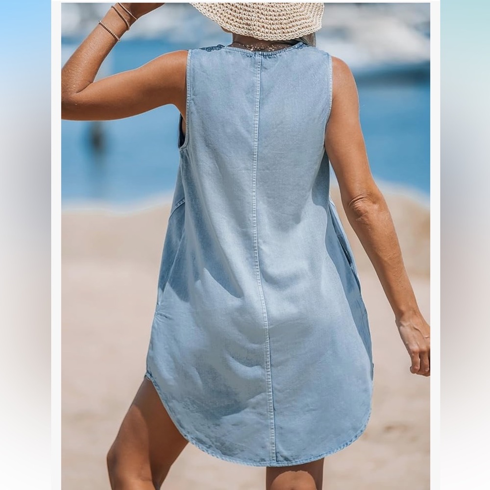 Cupshe NWT Light Blue Sleeveless LIDHTWEIGHT Denim HI/LOW MINI Dress C… - Picture 2 of 7